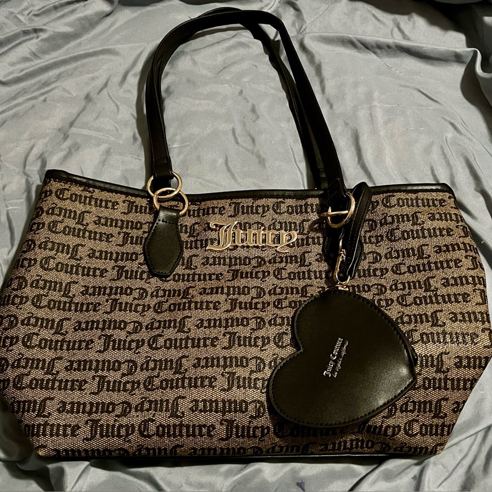 Juicy Couture  taupe/ dark brown V-day edition medium tote valentines day bag